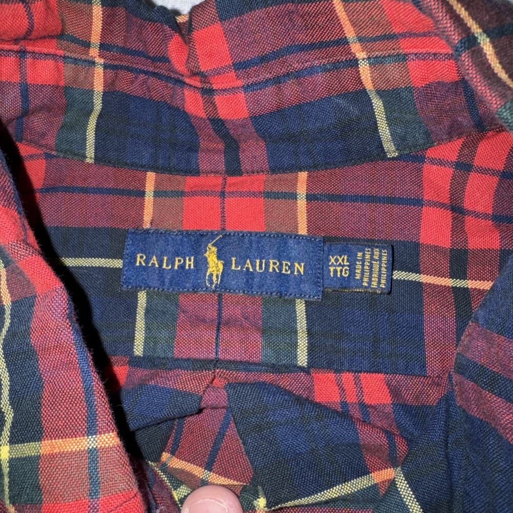 Ralph Lauren Button Down Shirt Mens XXL Red Plaid Classic Fit Long Sleeve Oxford - Picture 4 of 7